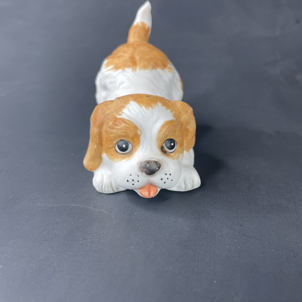 Vintage HOMCO 1407 Spaniel Puppy Hand Painted Porcelain Figurine Brown‎ & White